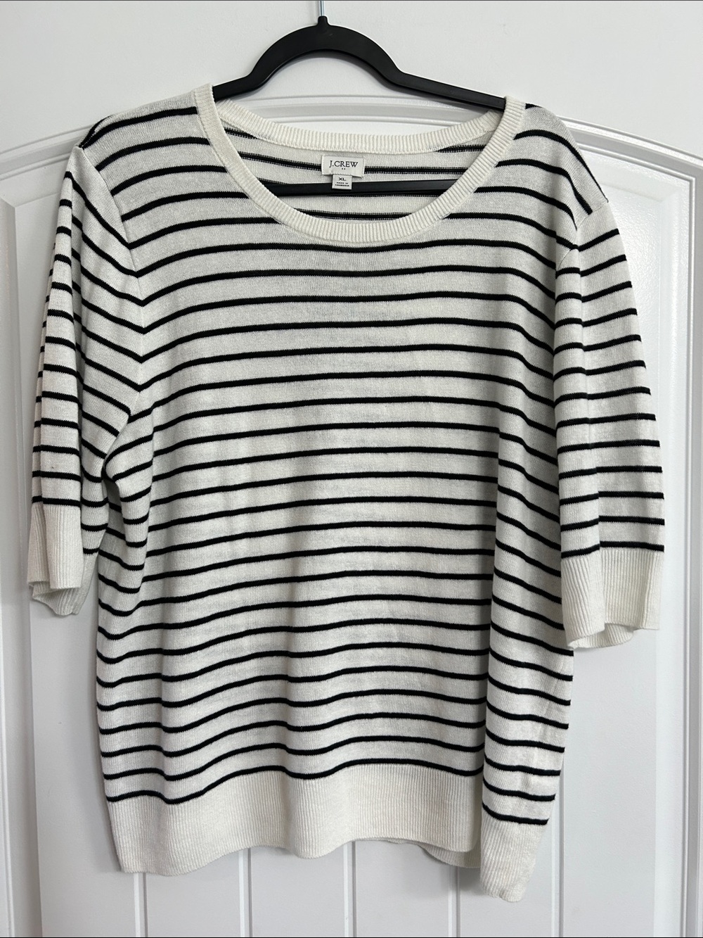 J. Crew Woman’s Black and White Striped Short-Sleeve Sweater Size Xl